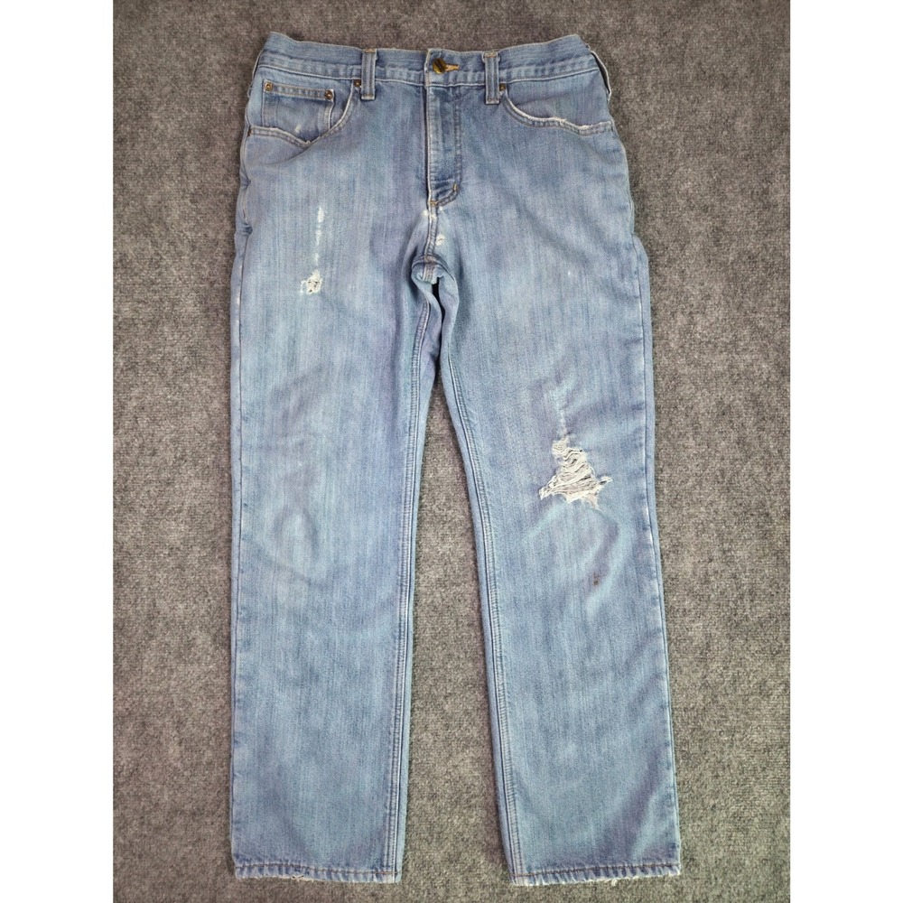 Carhartt Relaxed Fit Jeans Mens 33x32 Blue Fleece Lined Denim Work Pants
